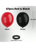 67 Pc Red and Black 12 Inch Latex Balloons for Birthday Graduation and Party Decor
