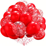 60-Pc 12-Inch Red Latex and Confetti Balloons with Ribbons for Parties and Events