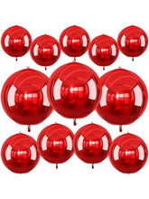 12pcs Metallic Red Round Foil Balloons 22, 15 & 10in for Parties
