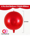 6 Pc 22 Inch Metallic Red Foil Balloons for Birthday Graduation and Party Decor