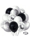 60PCS Black Silver Confetti 12 Inch Latex Balloons Birthday Wedding Party Decor