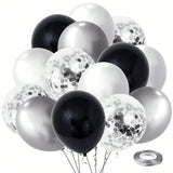 60PCS Black Silver Confetti 12 Inch Latex Balloons Birthday Wedding Party Decor