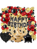 Red & Black Party Decorations Set Balloons & Gold Curtain Decor