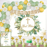 97PCS Baptism and Christening Decorations Balloon Garland Backdrop and Toppers