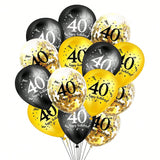 40th Birthday Balloons 12" Black & Gold Party Decorations for Anniversary & Party