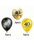 40th Birthday Balloons 12" Black & Gold Party Decorations for Anniversary & Party