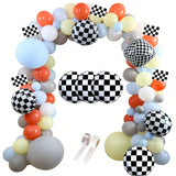 Race Car Balloon Garland Kit 136 pcs Gray Yellow Blue with Checkered Foil