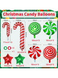 34pcs Christmas Candy Cane Foil Balloons Red White Green for Party & Backdrop