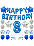 8th Birthday Party Decorations Banner & Balloons 32" Number 8 Blue Silver