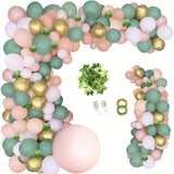 148pcs Sage Olive Green Peach Balloon Garland Kit with Ivy for Jungle & Birthday Party