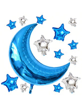 12-Piece Moon and Star Foil Balloons 36-Inch Blue Moon and Silver Stars Decor