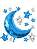 12-Piece Moon and Star Foil Balloons 36-Inch Blue Moon and Silver Stars Decor