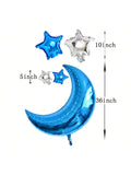 12-Piece Moon and Star Foil Balloons 36-Inch Blue Moon and Silver Stars Decor