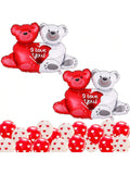 24pcs 40in I Love You Teddy Balloons with Red White Hearts for Romantic Decor