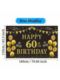 Gold and Black 60th Birthday Backdrop Banner for Party and Photography Decor