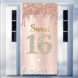 Sweet 16 Birthday Door Banner Pink Rose Gold Party Decor