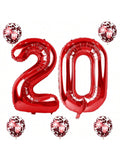 Red 40" Number 20 Balloons with Confetti Jumbo Foil & Latex Party Decor