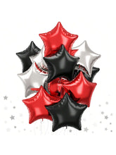 18" Black Red Silver Star Foil Balloons 12PCS Birthday Casino Party Decor