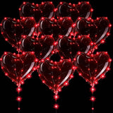 10 Pack Clear Heart-Shaped LED Bobo Balloons With Red Lights, Perfect For Christmas, Valentine's Day, Weddings, Birthdays, And Party Decorations -