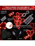 30 Clear 18in Heart LED Bobo Balloons with String Lights for Parties