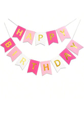 13-Piece Rose Pink Happy Birthday Banner with Gold Letters for Parties
