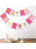 13-Piece Rose Pink Happy Birthday Banner with Gold Letters for Parties