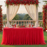 Red Tulle Tablecloth 6ft Rectangular with Tutu Skirt for Parties and Weddings