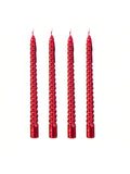 Set of 4 Red 10-Inch Spiral Candles for Dinners, Parties, or Weddings