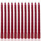 12pcs 10in Burgundy Spiral Taper Candles Unscented Dripless for Weddings & Holidays