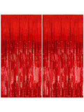 Red Metallic Fringe Curtain Set for Birthdays, Bachelorettes & Holiday Parties