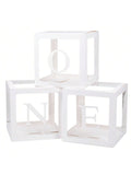 First Birthday 3PCS Balloon Boxes Clear Blocks Party Decor Photoshoot Props