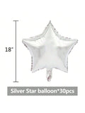 30-Piece 18-Inch Silver Star Foil Balloons for Shower, Wedding, or Party Decor
