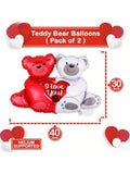 24pcs 40in I Love You Teddy Balloons with Red White Hearts for Romantic Decor