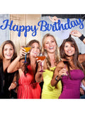 Blue Happy Birthday Pre-Strung Glitter Banner for Kids and Adult Parties