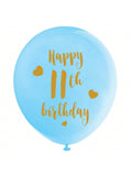 16PCS Blue 11th Birthday Latex Balloons with Gold Happy Birthday Decor