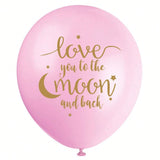 16PCS Pink I Love You to the Moon and Back Balloons for Party Decor