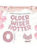 Set of 3 Rose Gold Glitter Older Wiser Hotter Birthday Banner for Women
