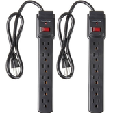 2 Pack 6 Outlet Surge Protector Power Strip 2FT Extension Cord 200J Circuit Breaker Black