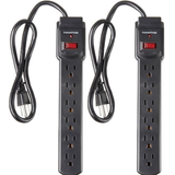 2 Pack 6 Outlet Surge Protector Power Strip 2FT Extension Cord 200J Circuit Breaker Black