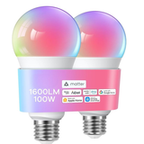 Matter Smart Light Bulbs A21 2 Pack 1600LM 100W Equivalent RGB Color Changing WiFi Bulbs