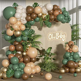 152pcs-Piece Sage Green and Brown Balloon Garland Kit with Palm and Ivy Leaves for Jungle Safari Parties