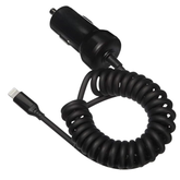 12W Fast Car Charger with Coiled Lightning Cable MFi Certified for iPhone iPad Apple Devices Black