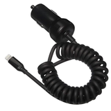 12W Fast Car Charger with Coiled Lightning Cable MFi Certified for iPhone iPad Apple Devices Black