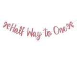 Pink Bow Half Way To One Banner - Pink Knot Half Years Old Baby Shower Decor, Coquette 6 Months Birthday Party Decorations Rose Gold