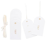 Letterpress Gift Tags, Gold Foil, Yay, To And From, Set Of 25 Paper Tags With Satin Ribbon