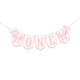 Pink Highchair Banner "ONE" with Bows: Girl's 1st Birthday Decor