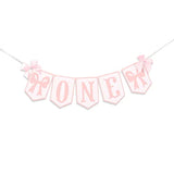 Pink Highchair Banner "ONE" with Bows: Girl's 1st Birthday Decor