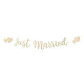 Just Married Banner, Pre-Strung Hearts Wedding Banner Just Married Bunting Sign Mr And Mrs Decor Garland For Wedding Bridal Shower Bachelor Reception Ceremony Party Car Decoration (Champagne Gold)