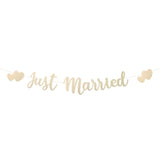 Just Married Banner, Pre-Strung Hearts Wedding Banner Just Married Bunting Sign Mr And Mrs Decor Garland For Wedding Bridal Shower Bachelor Reception Ceremony Party Car Decoration (Champagne Gold)