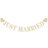 Pre-Strung Just Married Banner No Diy Just Married Sign Gold Glitter Wedding Banner For Just Married Wedding Reception Ceremony Party And Car Decorations